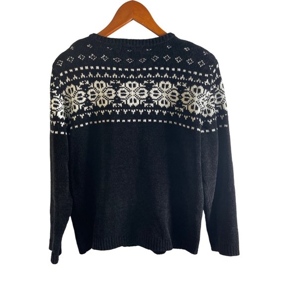 Alfred Dunner Christmas Winter Sweater Cardigan Ice Skating Holiday Black Size L - Picture 2 of 7